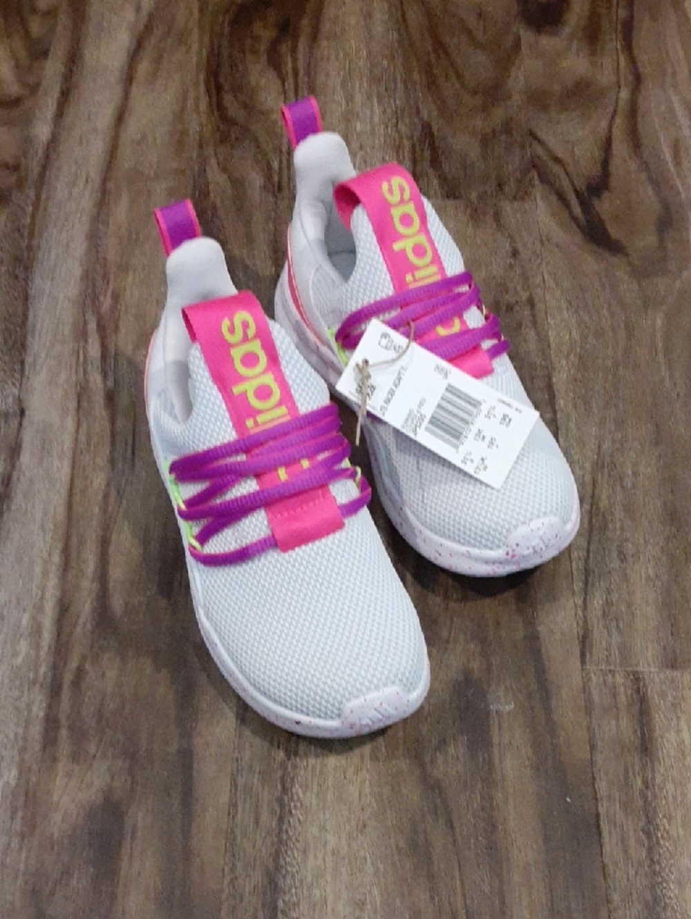 adidas Kids White Sneakers with Pink & Purple Accents